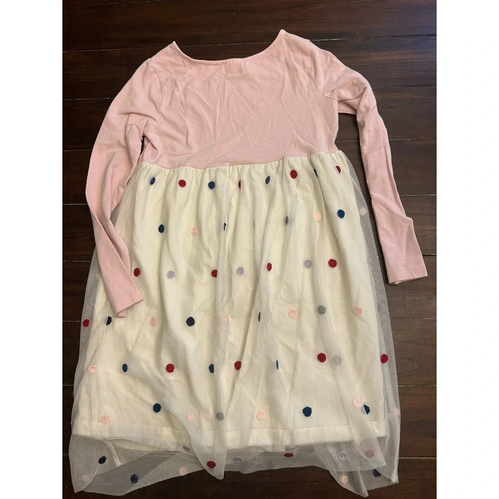 Hanna Andersson Girls Tulle Jersey Dress Polka Dot Pink Size 140 US 10 SEE DESC